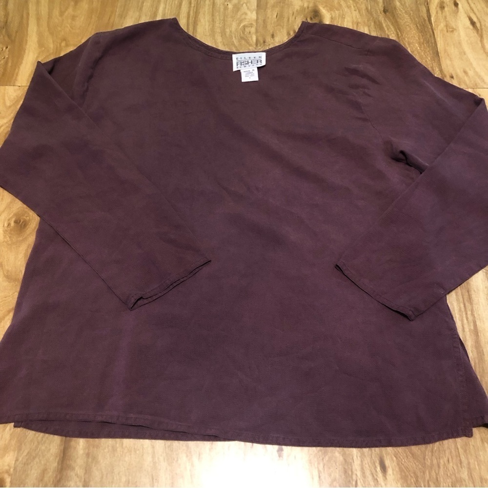 Eileen Fisher New York Womens 1 Purple Silk Long Sleeve Crew Neck Lightweight